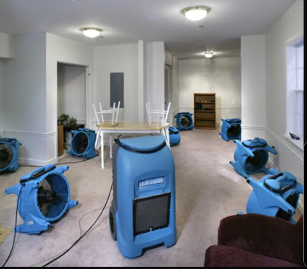 Air movers and dehumidifier setup for Water Extraction & Removal in Zion